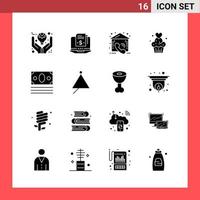 16 Icon Pack Solid Style Glyph Symbols on White Background Simple Signs for general designing Creative Black Icon vector background