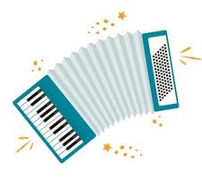 Accordion, modern musical instrument. Classic accordion, harmonious sound. Flat style keyboard wooden musical instrument, work in the ensemble. Vector illustration isolated.