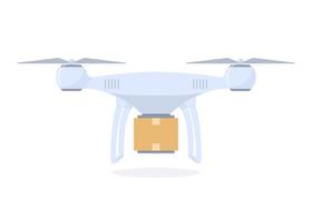 Drone delivery concept illustration. Delivery quadrocopter with package. Vector illustration in flat style.