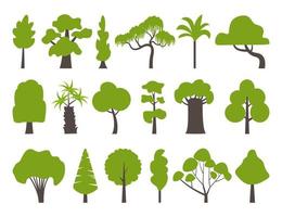 Big set of various green trees. Tree icons set in a modern flat style. Vector illustration.