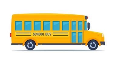 Yellow classic school bus. Side view. American education. Back to school. Vector illustration.