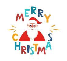 Cute Santa Claus character and lettering Merry Christmas. Merry Christmas calligraphy design. Creative typography for holiday greeting. Vector illustration.