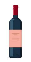 Bottle of Red wine. Dark Bottle with Light Label on it. Flat Vector Illustration.
