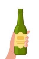 mano sosteniendo una botella de cerveza. ilustración vectorial de estilo plano. vector