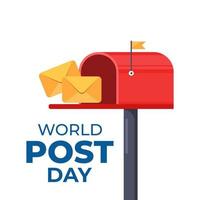 World post day design template. Design for greeting cards, banner or print. Mailbox with a raised flag, with an open door and letters inside. Vector illustration.