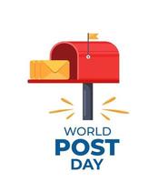 World post day design template. Design for greeting cards, banner or print. Mailbox with a raised flag, with an open door and letters inside. Vector illustration.