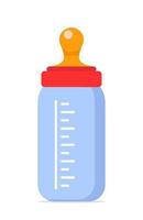 Baby bottle with a pacifier. Baby food. Artificial feeding of newborns. Vector illustration isolated on white background.