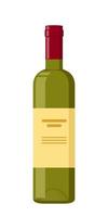 Bottle of White wine. Green Bottle with Light Label on it. Flat Vector Illustration.