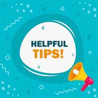 Helpful tips. Megaphone banner with chat bubble. Education faq sign. Help assistance. Loudspeaker with speech bubble. Helpful tips promotion text. Social Media banner. Vector illustration.