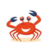 Cute cartoon red crab smiling character. Funny vector illustration for poster, logo, greeting card, banner, cute cartoon print.