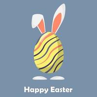 Happy easter egg with rabbit ears and paws. Easter card design. Vector illustration in flat style.