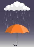 Cloud, rain and opened umbrella in the rain. Flat style vector illustration.