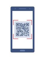 teléfono inteligente con un código qr en la pantalla. escaneo de código qr o captura de teléfono móvil. reconocimiento de iconos o lectura de código qr en estilo plano. vector