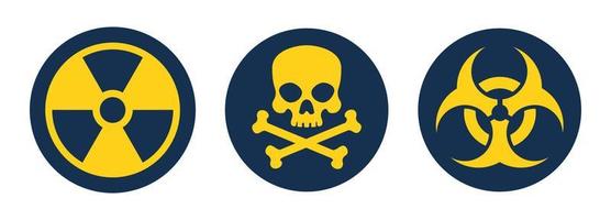 Danger sign, set of vector icons. Hazard and warning symbols radiation ionization, biohazard caution, danger zone, poison. Vector illustration.