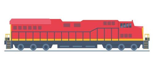 Locomotive, railway vehicle for pulling trains. Railroad engine, energy, movement or power to produce, pushing force and motion. Vector flat illustration.