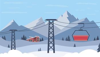 estación de esquí. paisaje de montaña de invierno con albergue, remonte. banner web conceptual de excursiones de montaña. vacaciones de deportes de invierno. ilustración vectorial vector