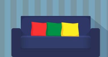 Modern sofa with colorful pillows. Cozy couch. Flat vector illustration.