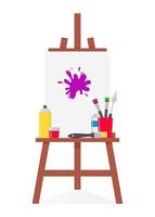 Easel, canvas, paint and all necessary tools for drawing. Beautiful composition for advertising art Studio. vector