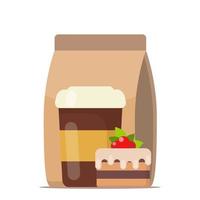 Coffee to go and cake. Fast food, cofffe to go, breakfast. Vector illustration in flat style.