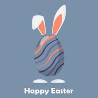 Happy easter egg with rabbit ears and paws. Easter card design. Vector illustration in flat style.