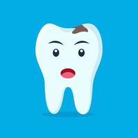 Tooth with caries icon. Unhappy cute tooth character. Caries tooth. Dental personage vector illustration. Illustration for children dentistry. Oral hygiene, teeth cleaning.