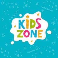 logotipo de dibujos animados vectoriales de zona infantil. letras coloridas en burbuja blanca para la decoración de la sala de juegos infantil. ilustración vectorial vector