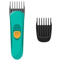 Modern electric hair clipper and the original replacement air nozzle for it. Vector flat illustration, isolated on white background.