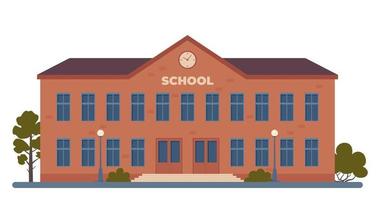 School building and green trees. Back to school concept. Vector illustration.