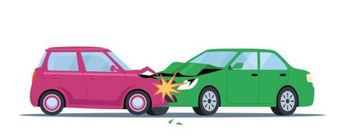 Car accident. Damaged transport on the road. Collision of two cars, side view. Road collisition. Damaged transport. Collision on road, safety of driving personal vehicles, car insurance. Vector. vector