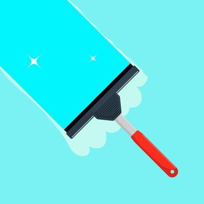 Window cleaning. Glass scraper glides over the glass, making it clean. Window cleaning service concept. Vector illustration in flat style.