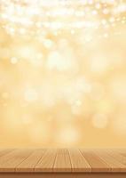 Bokeh gold glitter with wood for product on abstract christmas background. vector
