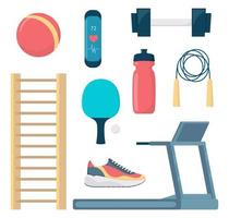 Fitness equipment set, flat style vector illustration.