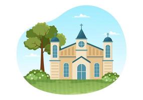 Lutheran Church with Cathedral Temple Building and Christian Religion Place Architecture in Flat Cartoon Hand Drawn Template Illustration vector