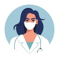 Doctor round avatar. Medicine flat avatar with female doctor. Medical clinic team. Round icon medical collection, vector illustration.