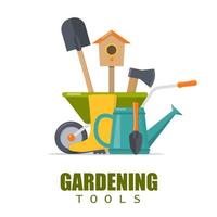 Banner gardening. Concept of gardening. Garden tools. Vector illustration.