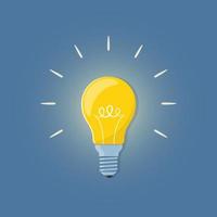 Light bulb, creative idea and innovation. Bulb on blue background. Vector illustration in flat style.