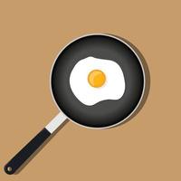 Frying pan with scrambled egg. Vector illustration in flat style.