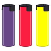 Pocket plastic colorful gas lighters isolated on white background, set. Vector illustration.