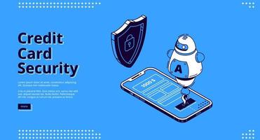 Credit card security web banner phone and robot vector