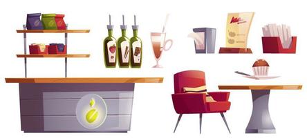 Coffee house or cafe interior stuff isolated set vector