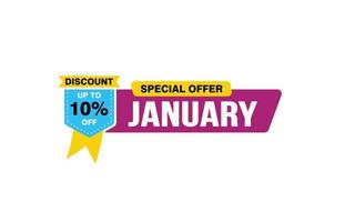 10 Percent JANUARY discount offer, clearance, promotion banner layout with sticker style. vector