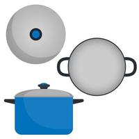 Pan with lid, top view and side view. Kitchen pot. Vector illustration.