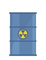 Radioactive waste in barrel. Barrel with radioactive hazard icon on it. Ecology, environmental pollution, waste. Flat style vector illustration.