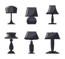 Monochrome table lamp set. Modern table lamp icon collection, flat style. Vector illustration.