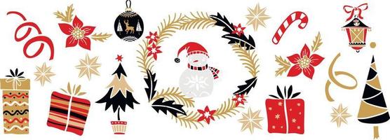 Christmas, winter, Holiday, New year illustration. Pattern with snowman, gift box, Christmas tree. vector