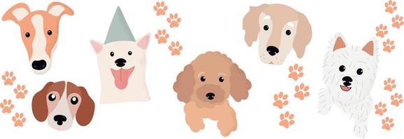 Little cute dogs. Kids illustration, birthday, Holiday template. Funny faces animals. vector