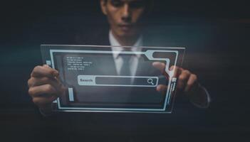Data Search Technology Search Engine Optimization. Searching informationdata on internet networking concept photo