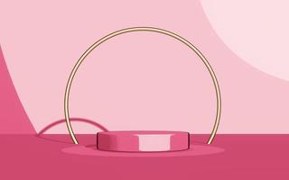 3d pink cylinder stage podium empty with shadow, abstract geometric cosmetic showcase pedestal background. minimal modern scene, cartoon style, 3d render illustration photo