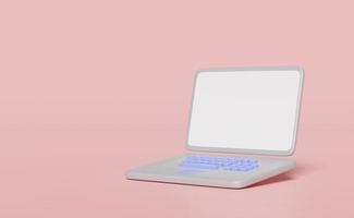 grey laptop computer monitor isolated on pink background. minimal concept, 3d illustration or 3d render photo