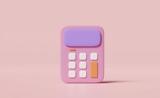 Icono de calculadora rosa 3d para contabilidad financiera aislado sobre fondo rosa. ilustración de render 3d de concepto mínimo foto